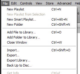 iTunes File Menu