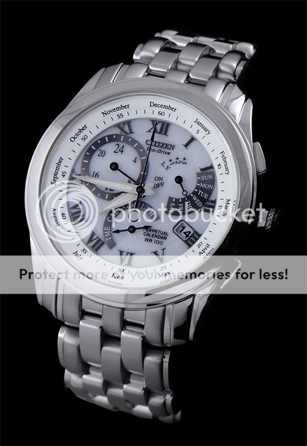 NEW WHITE DIALED CITIZEN ECO DRIVE PERPETUAL CALENDAR ALARM BL8000 54A 